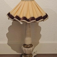 Vintage Tafellamp - Albast & Messing Voet - Geplooide Kap