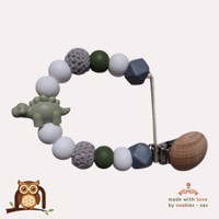 nr 28 noekies Speenkoord dino khaki grijs wit