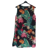 Luchtige zomerjurk zwart groen oranje rood L