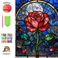 nr 68 Diamond Painting roos glas in lood 50x40cm (vierkant)