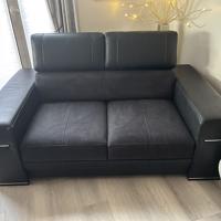 Zwart leren bank, 2p elektrisch 