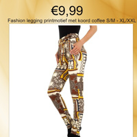 Fashion legging printmotief met koord coffee S/M - XL/XXL