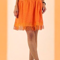 Drole de Copine rok gaatjes patroon oranje M/L 38/40