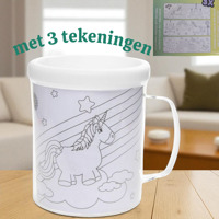 kleur je eigen beker - unicorn - met 3 tekeningen
