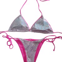 2 delige bikini roze zilver glitter L