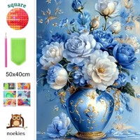 nr 26 Diamond Painting bloemen blauw 50x40cm (vierkant)
