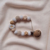 Speenkoord wit beige met wit bloemetje