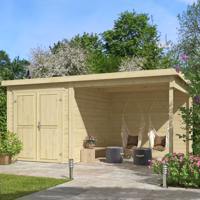 Blokhut met overkapping Finn 450x250 onbehandeld vuren
