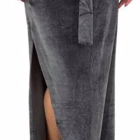 Lange velourse rok met split grijs S/M