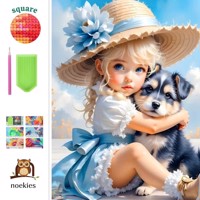 nr 39 Diamond painting meisje hondje 50x40cm (vierkant)