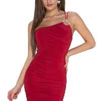 1 schouder jurk met strass accent, rood maat S/M (nieuw) 