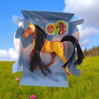 Little horse speelpaard camel bruin gevlekt zwart haar