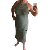 Stretch jurk mouwloos khaki XXL