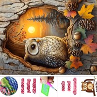 50x40cm Diamond Painting herst Uil (rond) nr 83 