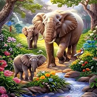 nr 80 Diamond Painting Olifant meerkleurig 50x40cm (rond)