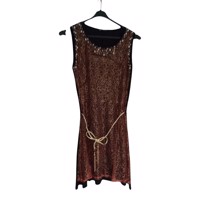 Glitter jurk rood zwart met parels S/M