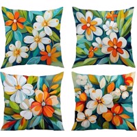 Set van 4 kussenhoezen gebloemd multicolor 40x40cm