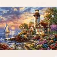 nr 32 Diamond Painting Kust strandhuis 40x50cm (vierkant)