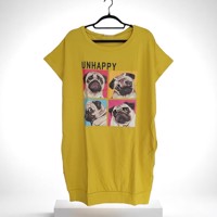 Shirt jurk Unhappy honden opdruk geel S
