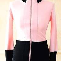 Shirt-vest ritssluiting, roze/zwart, maat S of  M (nieuw)