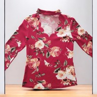 Stretchy top rood bloemenprint met hals koord M