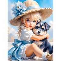 nr 39 Diamond painting meisje hondje 50x40cm (vierkant)