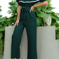 Offshoulder jumpsuit donkergroen XL