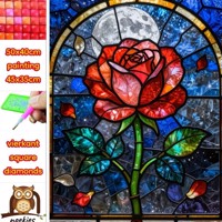 50x40cm Diamond Painting roos glas en lood (vierkant) nr 68