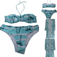 3 delige bikini palmbomen turquoise 2XL