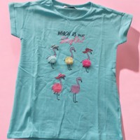 Glo-Story t-shirt flamingo's turquoise 122