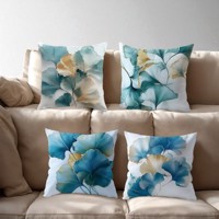 Set van 4 kussenhoezen bloemen turquoise goud 45x45cm