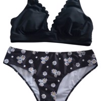 Bikini zwart met gele bloemetjes L