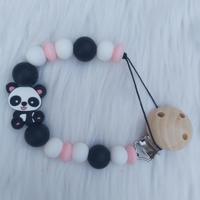 Speenkoord pandabeer zwart roze