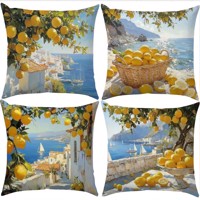 Set van 4 kussenhoezen kustdorp citroenen 45x45cm