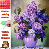 50x40cm Diamond Painting vaas bloemen paars (vierkant) nr 11