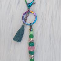 Sleutelhanger - tashanger metallic groen roze