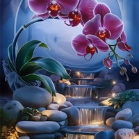 nr 124 Diamond Painting orchidee waterval 50x40cm (rond)