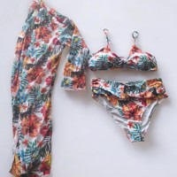 3 delig bikini set wit bloemen XXL