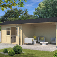 Blokhut met overkapping Maribel 680x300 onbehandeld Vuren