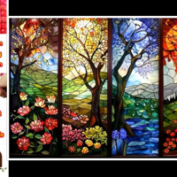 50x40cm Diamond Painting 4 seizoens bomen (vierkant) nr 22