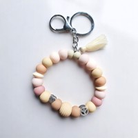 Sleutelhanger - tashanger beige creme heart & peace