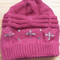 Beanie muts roze met glitter stenen