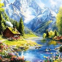 nr 25 Diamond Painting landschap bergen 50x40cm (vierkant)