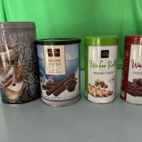 Vier koekblikken busmodel verschillende merken wafer wafel 