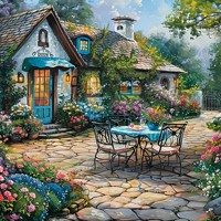 nr 120 Diamond Painting gezellige tuin 50x40cm (rond)