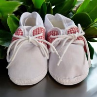 Junior Joy Babyschoenen slofjes wit rood half geruit