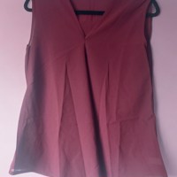 Luchtig mouwloos effen shirt bordeaux rood M