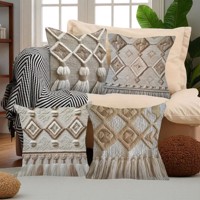 4x kussenhoezen macrame opdruk grijs bruin 45x45cm