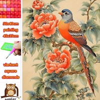 50x40cm Diamond Painting vogel op tak (vierkant) nr 6