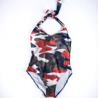 Dames halter badpak camouflage groen rood wit M